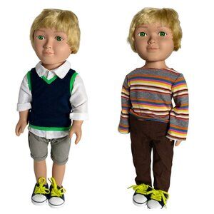 18" Boy Doll 2 Outfits Accessories Blonde Hair Green Eyes Preppy Casual Cititoys